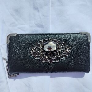 Black Leather Skull Wallet